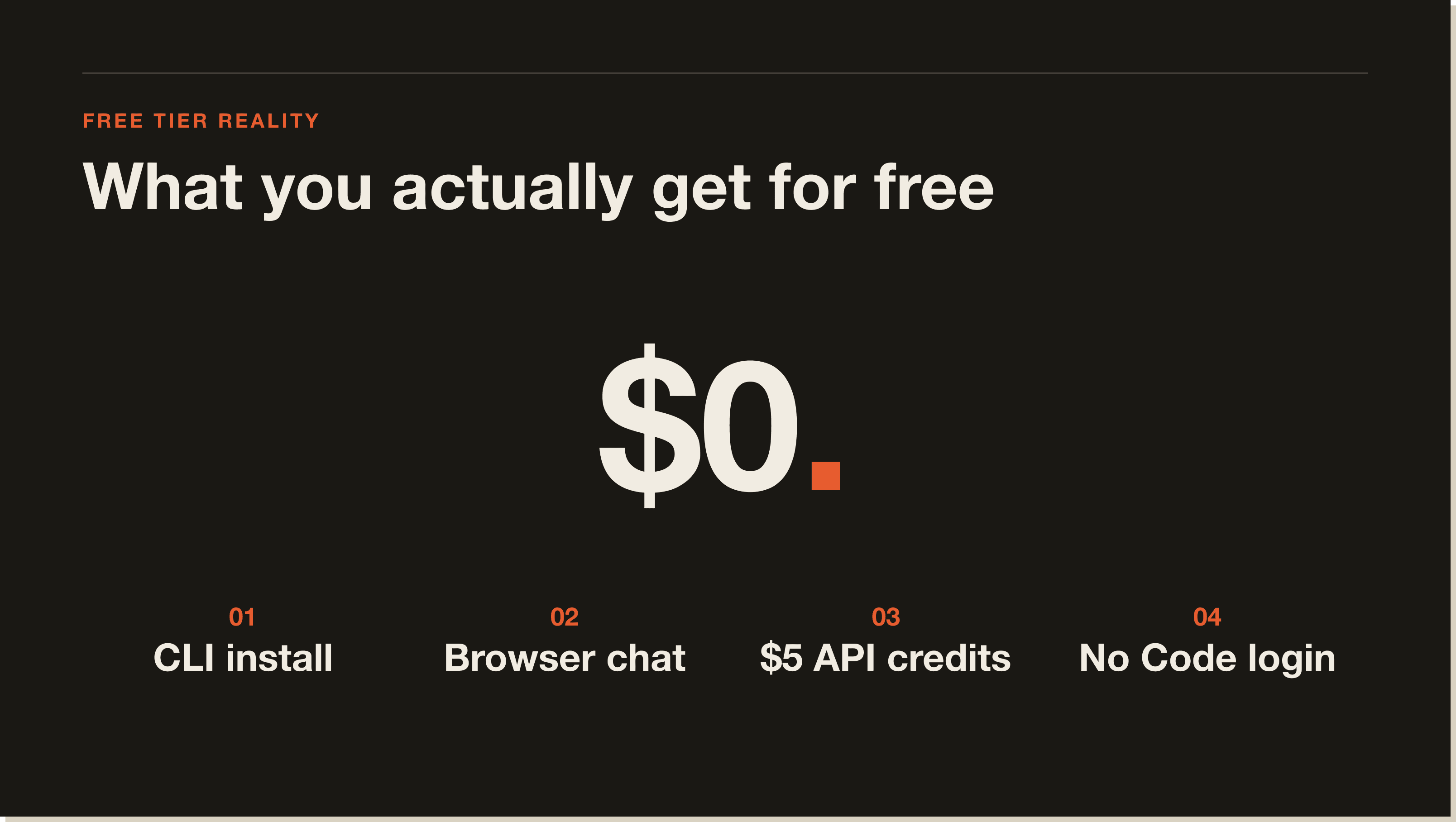The honest free tier: a thin slice of every product, and none of it is a Claude Code trial. A four-part concept diagram of what is actually free across the Anthropic stack: Pro starter credits, API free trial, Claude.ai free tier, and the Claude Code distinction