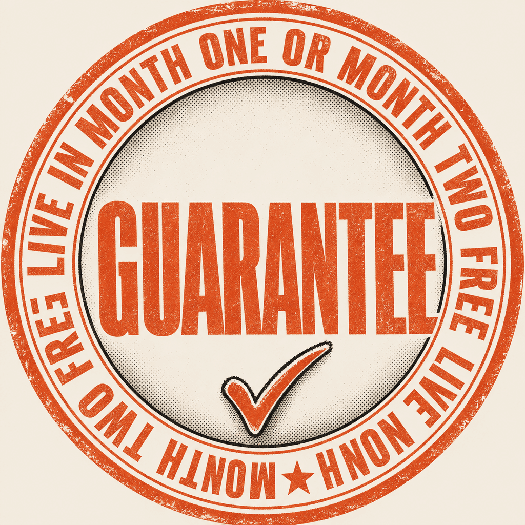 Guarantee seal: live in month one, or month two is free